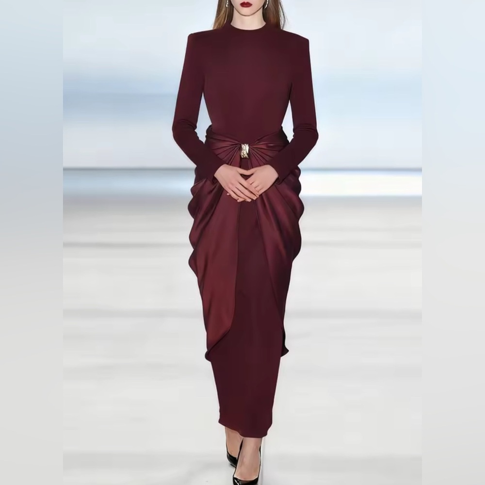 NEW $365 Lenora Spliced Shirring Temperament Long Sleeve Dress